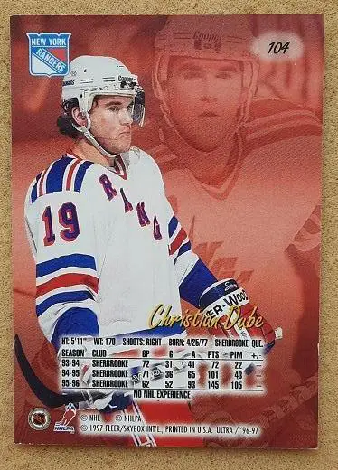 НХЛ Кристиан Дюбе Нью-Йорк Рейнджерс № 104 1