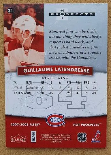 НХЛ Гийом Латендресс Монреаль Канадиенс № 31 1
