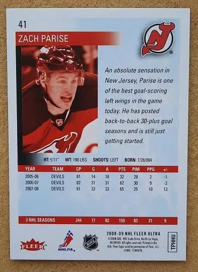 НХЛ Зак Паризе Нью-Джерси Дэвилз № 41 1