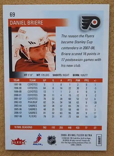 НХЛ Даниэль Бриер Филадельфия Флайерз № 69 1