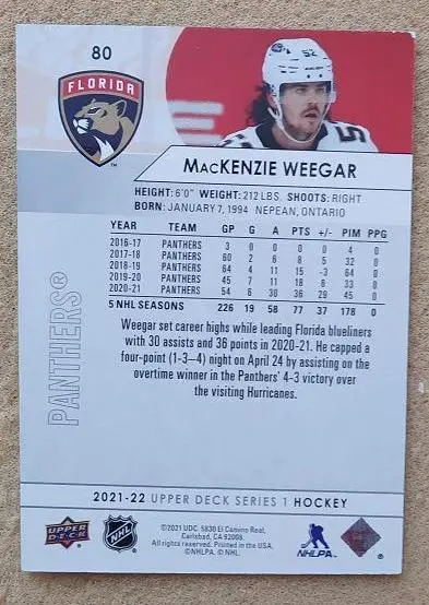 НХЛ Маккензи Уигар Флорида Пантерз № 80 1