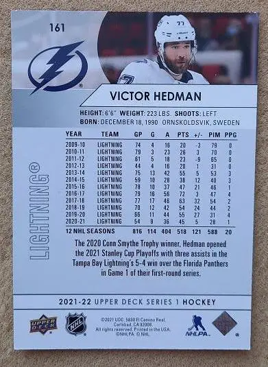 НХЛ Виктор Хедман Тампа Бэй Лайтнинг Барыс № 161 1