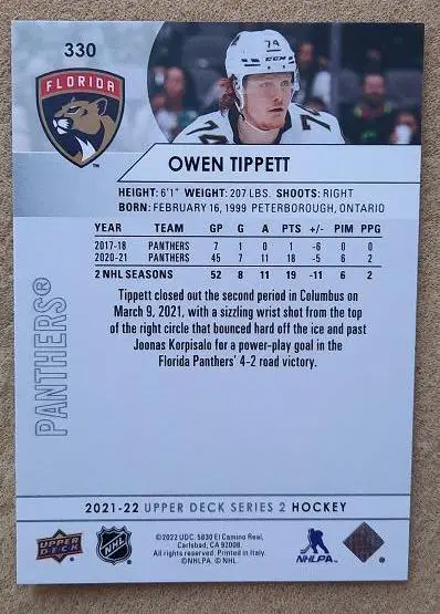 НХЛ Оуэн Типпетт Флорида Пантерз № 330 1