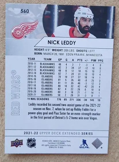НХЛ Ник Ледди Детройт Ред Уингз № 560 1