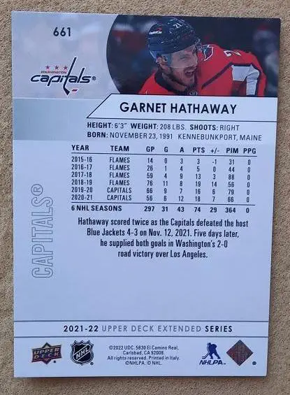НХЛ Гарнет Хэтэуэй Вашингтон Кэпиталз № 661 1