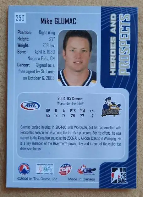 НХЛ Майкл Глумац Пеория Ривермен № 250 1