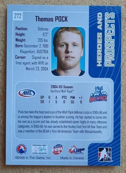 НХЛ Томас Пок Хартфорд Вулф Пэк № 272 1