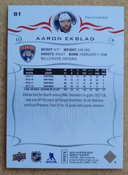 НХЛ Аарон Экблад Флорида Пантерз № 81 1