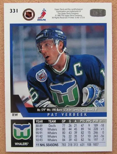 НХЛ Пэт Вербик Хартфорд Уэйлерз № 331 1