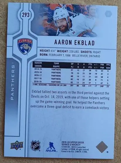 НХЛ Аарон Экблад Флорида Пантерз № 293 1