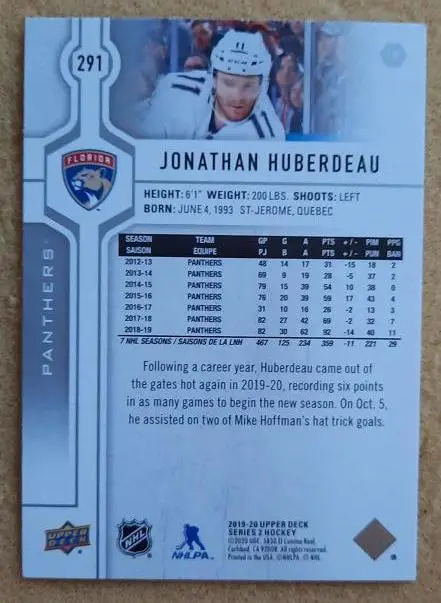 НХЛ Джонатан Юбердо Флорида Пантерз № 291 1