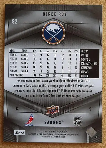 НХЛ Дерек Рой Баффало Сейбрз № 92 1