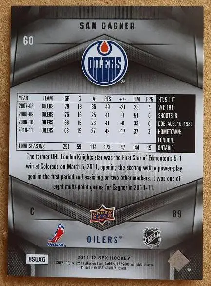 НХЛ Сэм Ганье Эдмонтон Ойлерз № 60 1