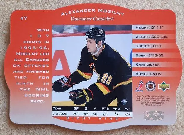 НХЛ Александр Могильный Ванкувер Кэнакс ЦСКА Москва № 47 1