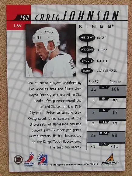 НХЛ Крейг Джонсон Лос-Анжелес Кингз № 100 1