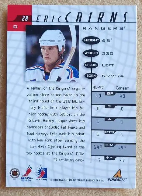 НХЛ Эрик Кэйрнс Нью-Йорк Рейнджерс № 28 1