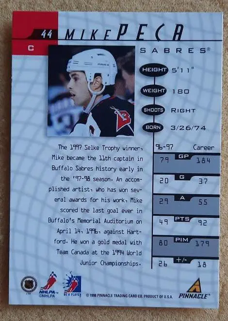 НХЛ Майкл Пека Баффало Сейбрз № 44 1