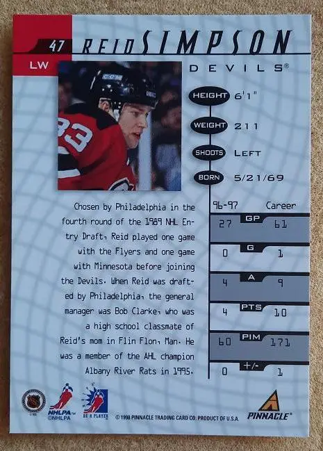 НХЛ Рид Симпсон Нью-Джерси Дэвилз Витязь Московская область № 47 1