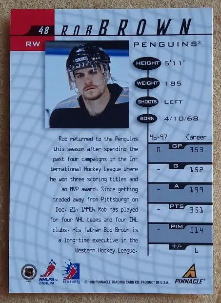 НХЛ Роб Браун Питтсбург Пингвинз № 48 1