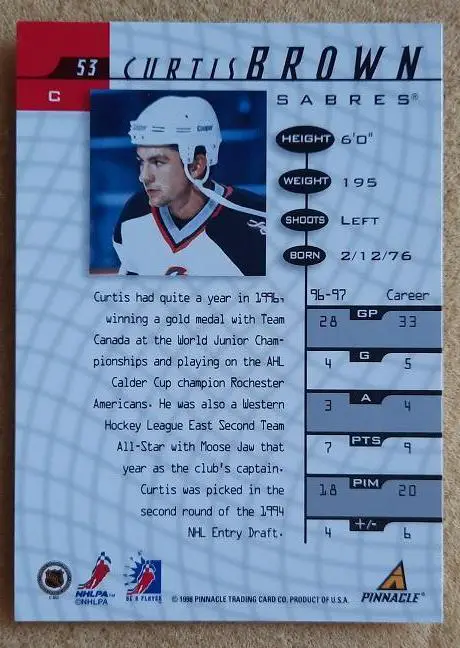 НХЛ Кертис Браун Баффало Сейбрз № 53 1