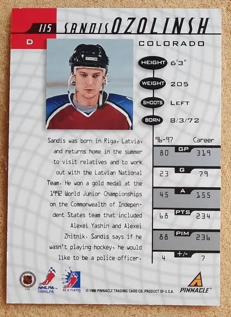 НХЛ Сандис Озолиньш Колорадо Эвеланш Динамо Рига Атлант № 115 1