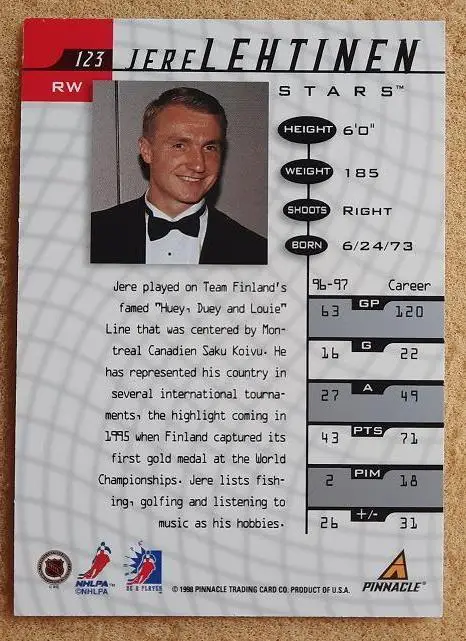 НХЛ Йере Лехтинен Даллас Старз № 123 1