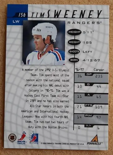 НХЛ Тим Суини Нью-Йорк Рейнджерс № 156 1