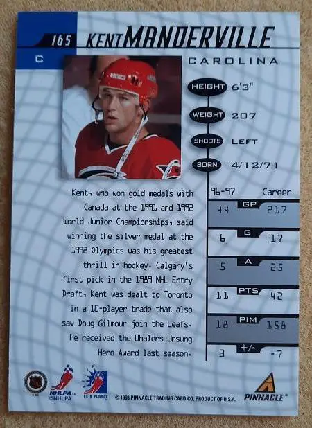 НХЛ Кент Мандервилль Каролина Харрикейнз № 165 1