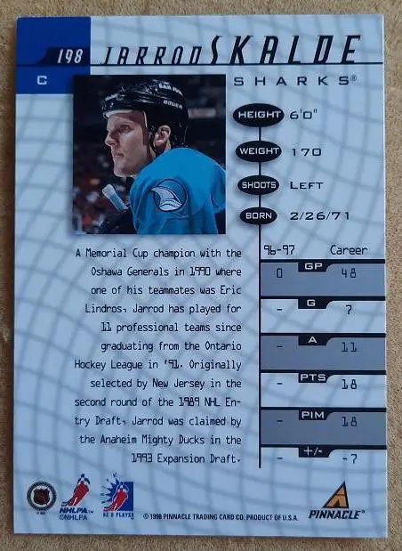 НХЛ Джаррод Скальде Сан-Хосе Шаркс № 198 1