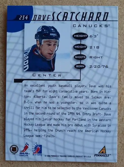 НХЛ Дэйв Скэтчард Ванкувер Кэнакс № 234 1