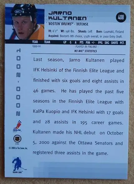 НХЛ Ярно Култанен Бостон Брюинз № 408 1