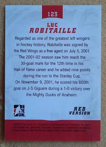 НХЛ Люк Робитайл Детройт Ред Уингз № 123 1