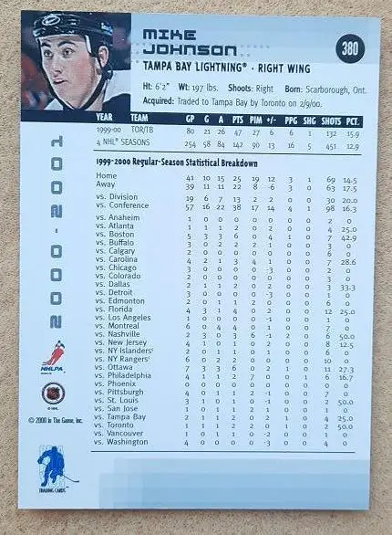 НХЛ Майкл Джонсон Тампа Бэй Лайтнинг № 380 1