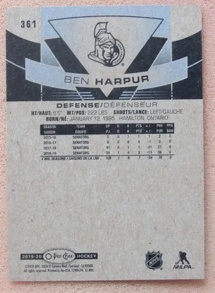НХЛ Бен Харпур Оттава Сенаторз № 361 1