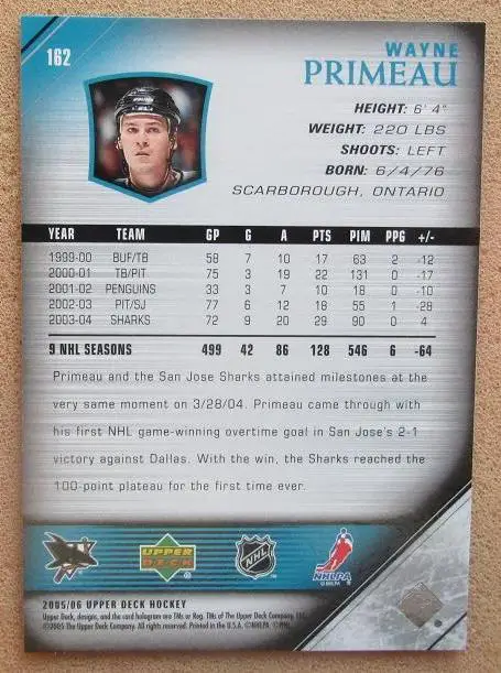 НХЛ Уэйн Примо Сан-Хосе Шаркс № 162 1