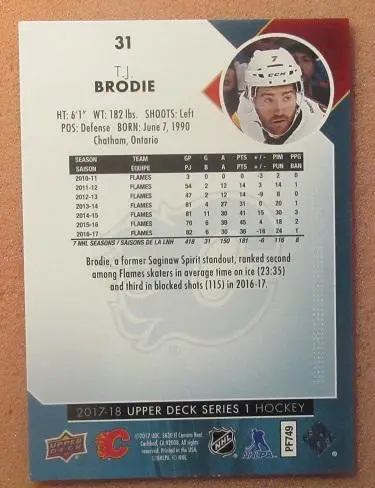 НХЛ Ти Джей Броди Калгари Флэймз № 31 1