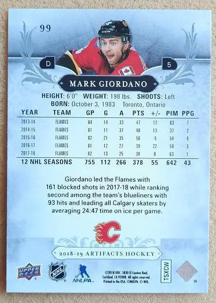 НХЛ Марк Джордано Калгари Флэймз № 99 1