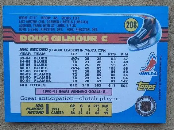 НХЛ Дуг Гилмор Калгари Флэймз № 208 1