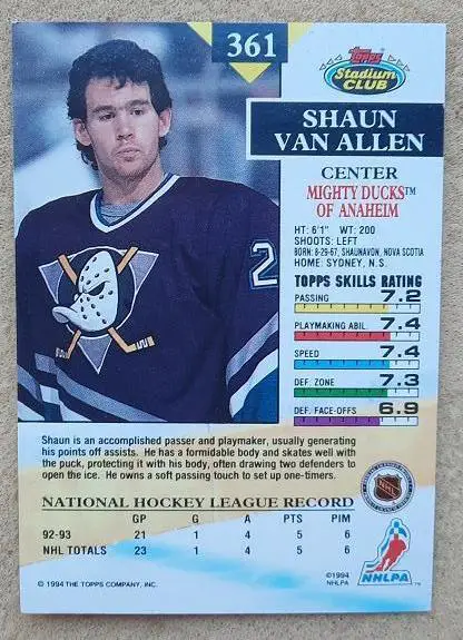 НХЛ Шон ван Аллен Анахайм Майти Дакс № 361 1