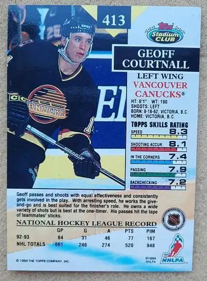 НХЛ Джефф Куртнолл Ванкувер Кэнакс № 413 1