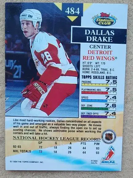 НХЛ Даллас Дрейк Детройт Ред Уингз № 484 1