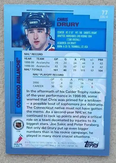 НХЛ Крис Друри Колорадо Эвеланш № 77 1