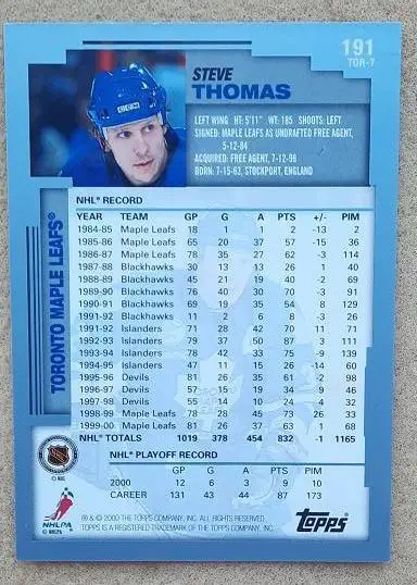 НХЛ Стив Томас Торонто Мэйпл Лифс № 191 1
