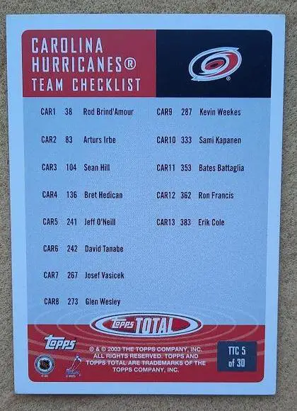 НХЛ Рон Френсис Каролина Харрикейнз № TTC 5 1
