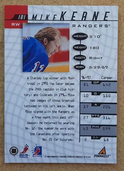 НХЛ Майк Кин Нью-Йорк Рейнджерс № 101 1