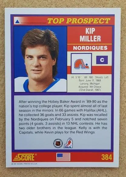 НХЛ Кип Миллер Квебек Нордикс № 384 am 1