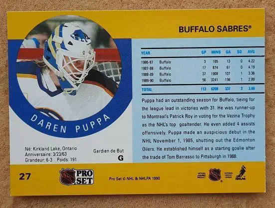 НХЛ Даррен Пуппа Баффало Сейбрз № 27 1
