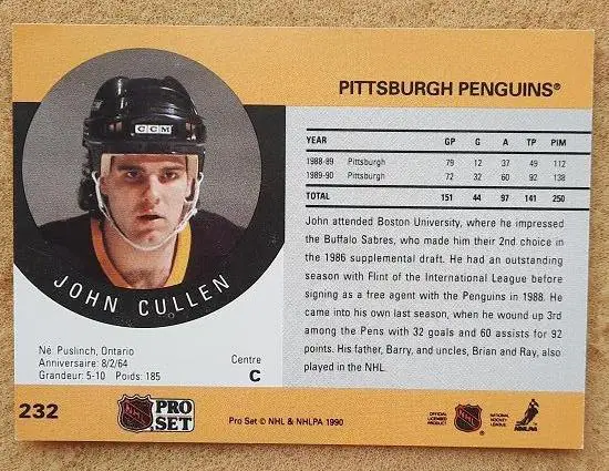 НХЛ Джон Куллен Питтсбург Пингвинз № 232 1