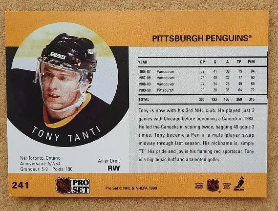 НХЛ Тони Танти Питтсбург Пингвинз № 241 1