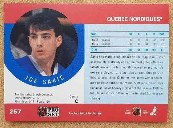 НХЛ Джо Сакик Квебек Нордикс № 257 1